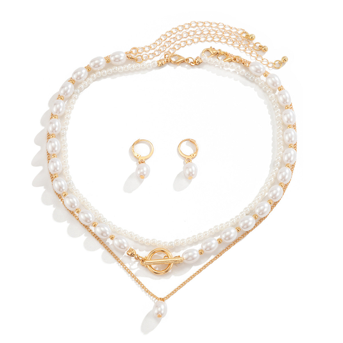 Luxury Elegant Multi-Layer Imitation Pearl Alloy Teardrop Pendant Necklace for Women