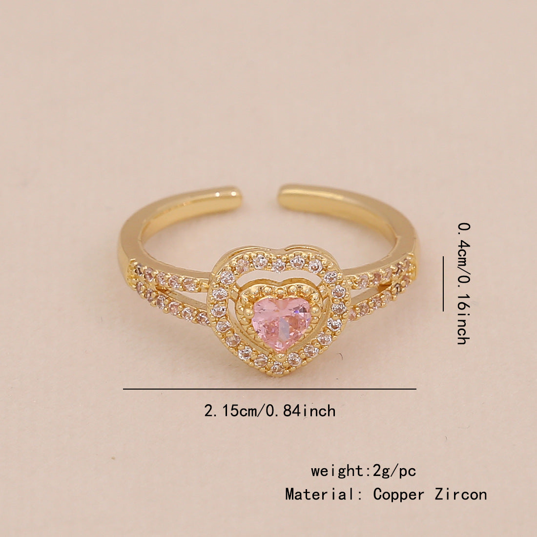 Fashionable Heart-Shaped and Bowknot-Designed Copper Ring with Cubic Zirconia Inlay for Women