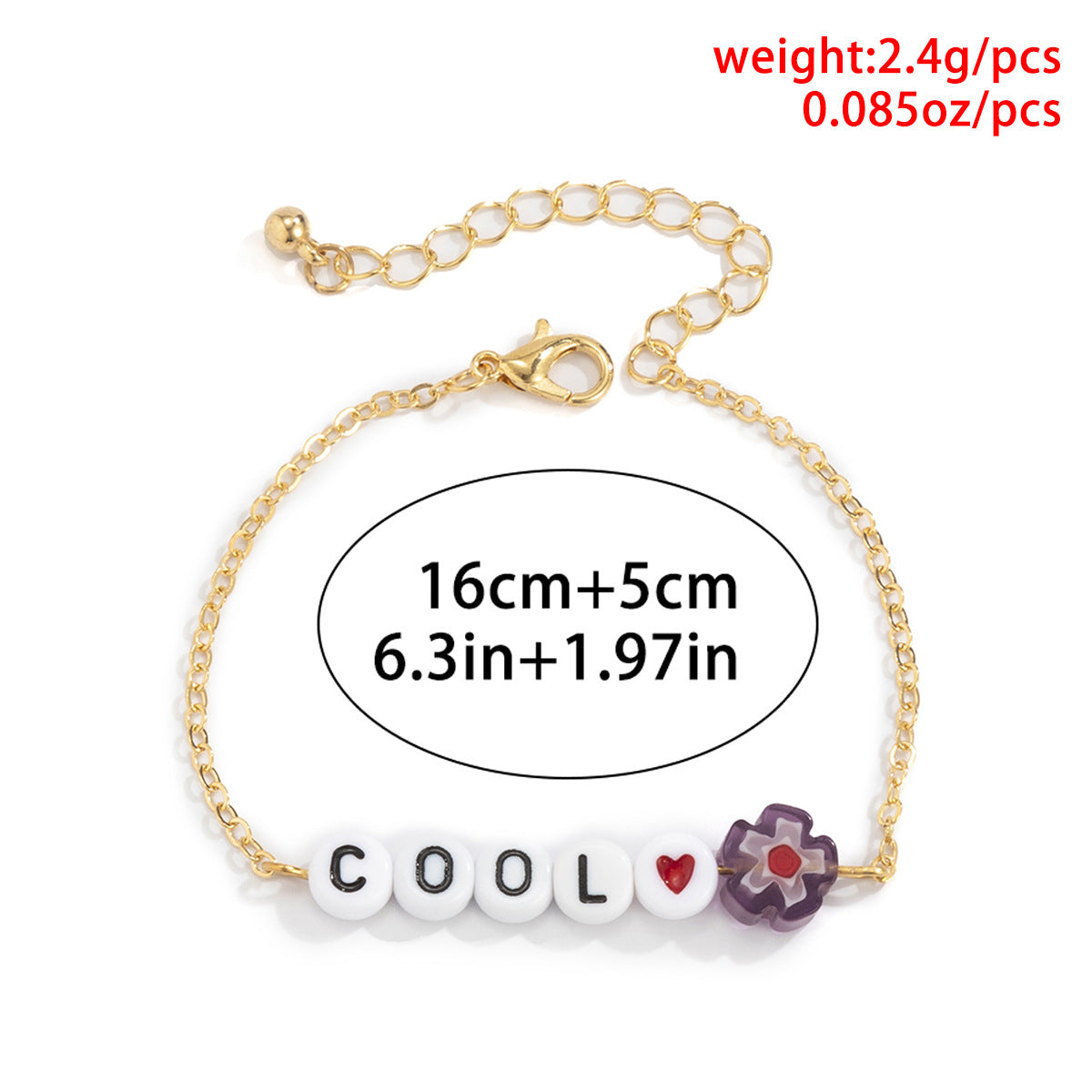 Minimalist Floral Acrylic Beaded Necklace and Bracelet Set with Curb Chain