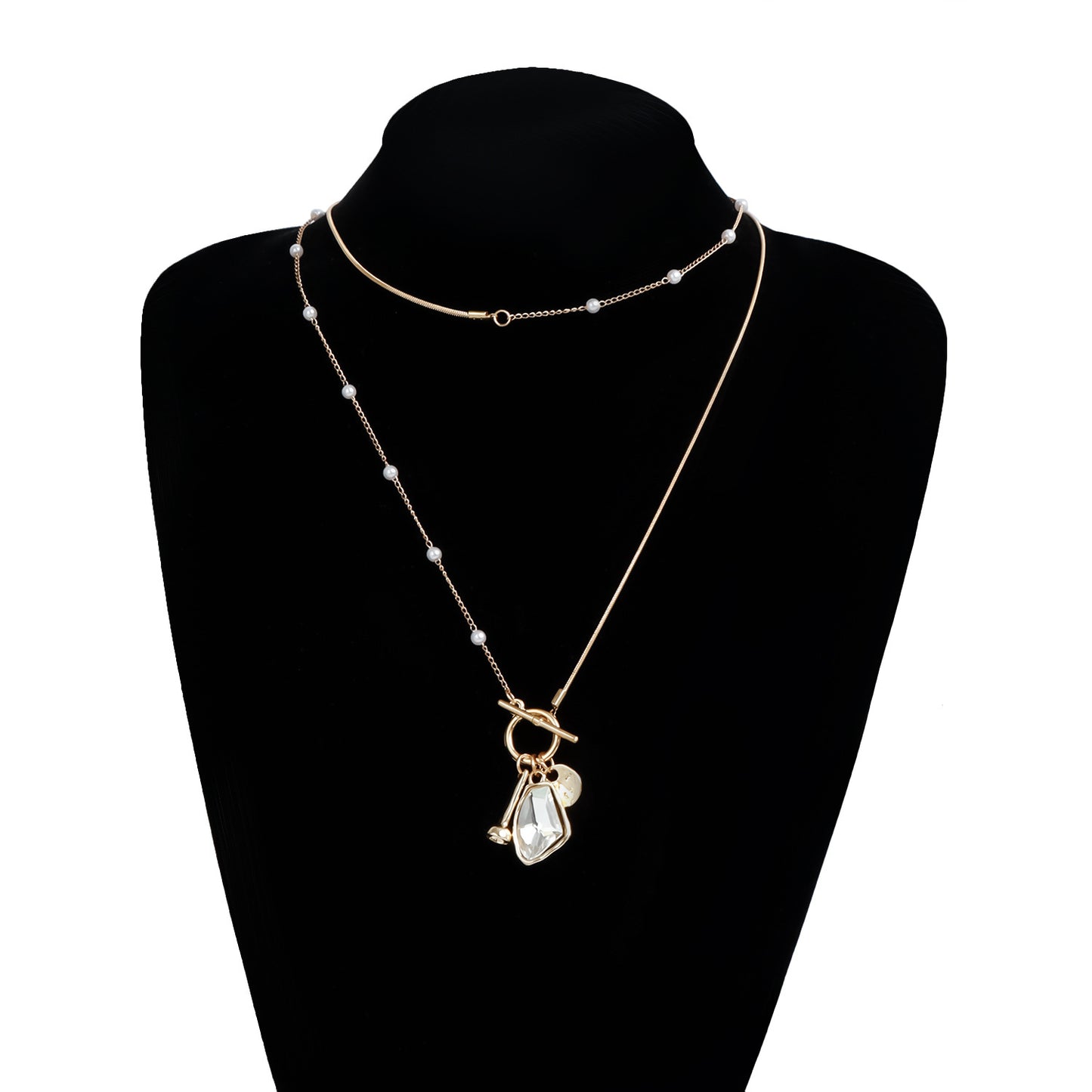 Geometric Shaped Transparent Faceted Glass Pendant Necklace for Women with Alloy Base and Electroplated Finish, Delicate Clavicle Chain with OT Clasp