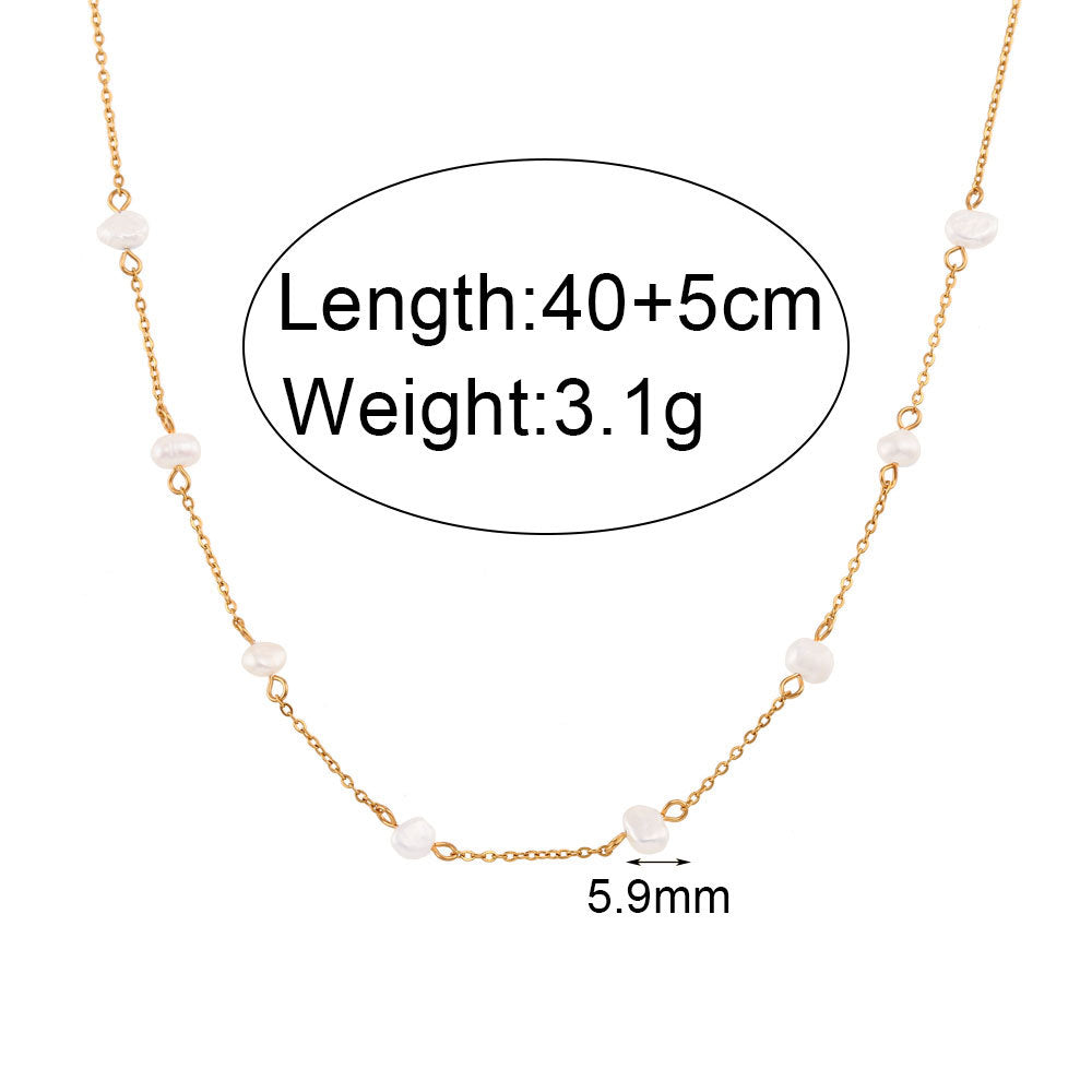 Minimalist Geometric Stainless Steel Pendant Necklace with Freshwater Pearl and Plated Titanium Steel Charm for Women