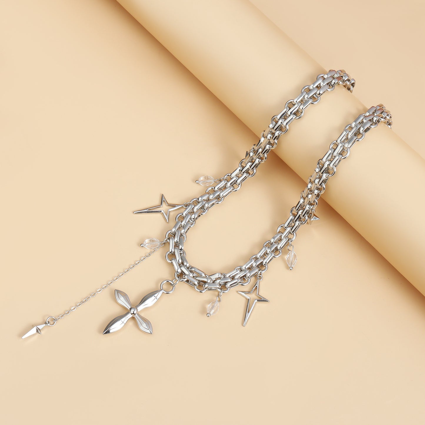 Geometric U-Shaped Alloy Pendant Clavicle Necklace for Women with Cross Motif and Electroplated Finish