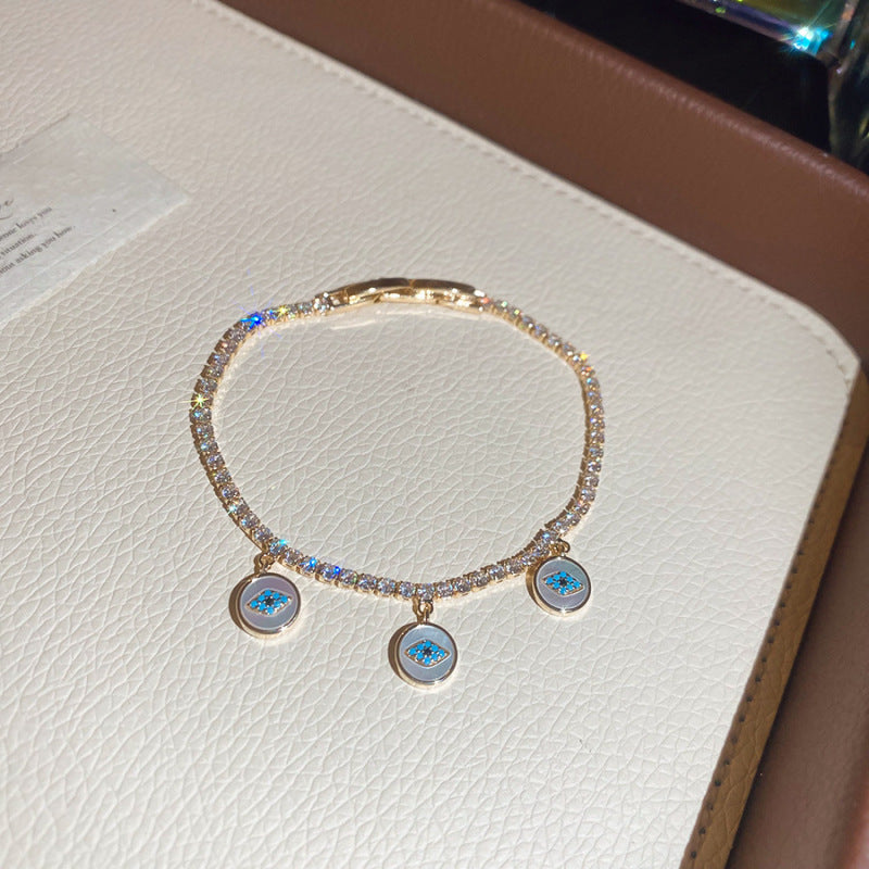 Luxury Elegant Geometric Round Cubic Zirconia Inlaid Brass Bracelet for Women