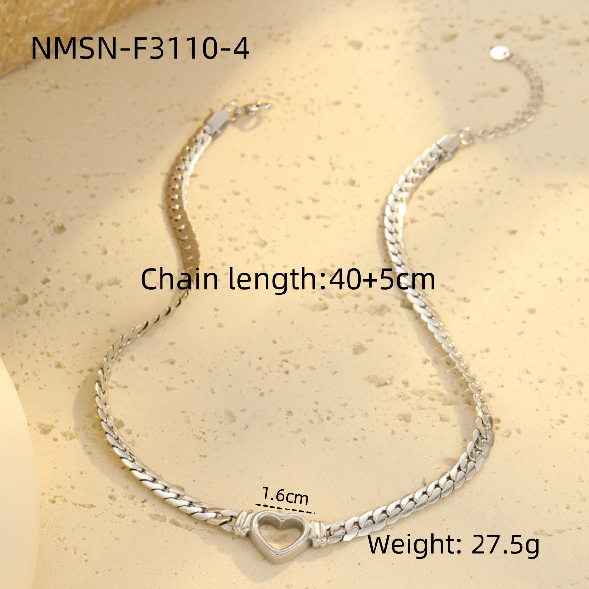 Minimalist Heart-Shaped Stainless Steel Plated Necklace with OT Clasp for Women