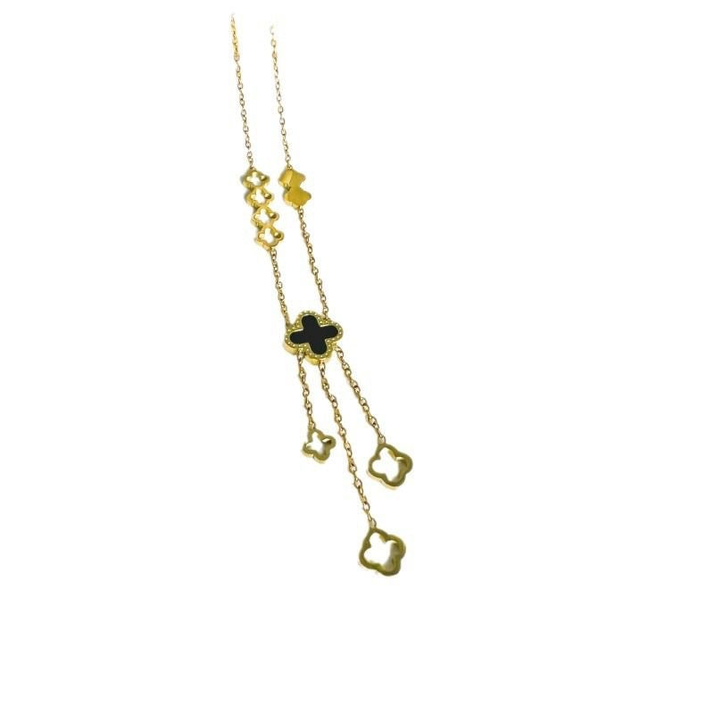 Hip-hop Titanium Steel Hollow Leaf Pendant Necklace with Tassel for Unisex