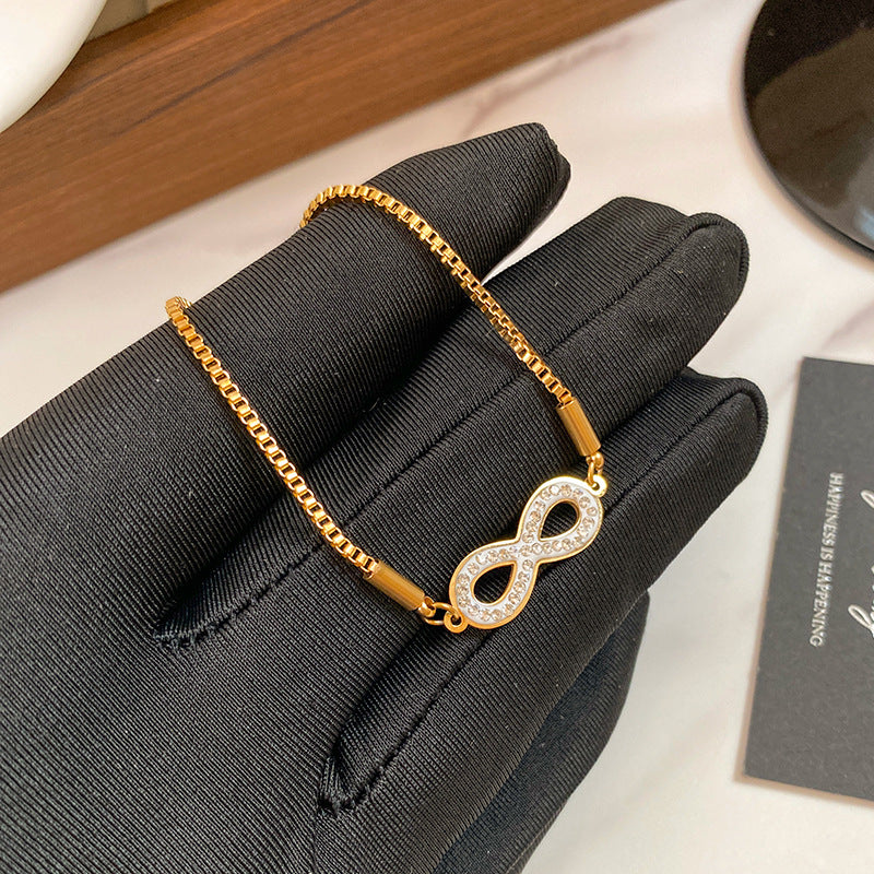 Minimalist Luxury Titanium Steel Micro-Pave Diamond Bow Bracelet