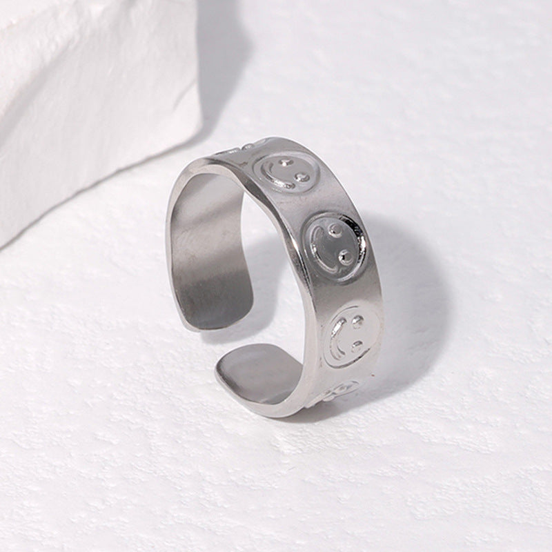 Anello aperto regolabile da donna in acciaio al titanio con finitura placcata, motivo: Sorriso di Personalità