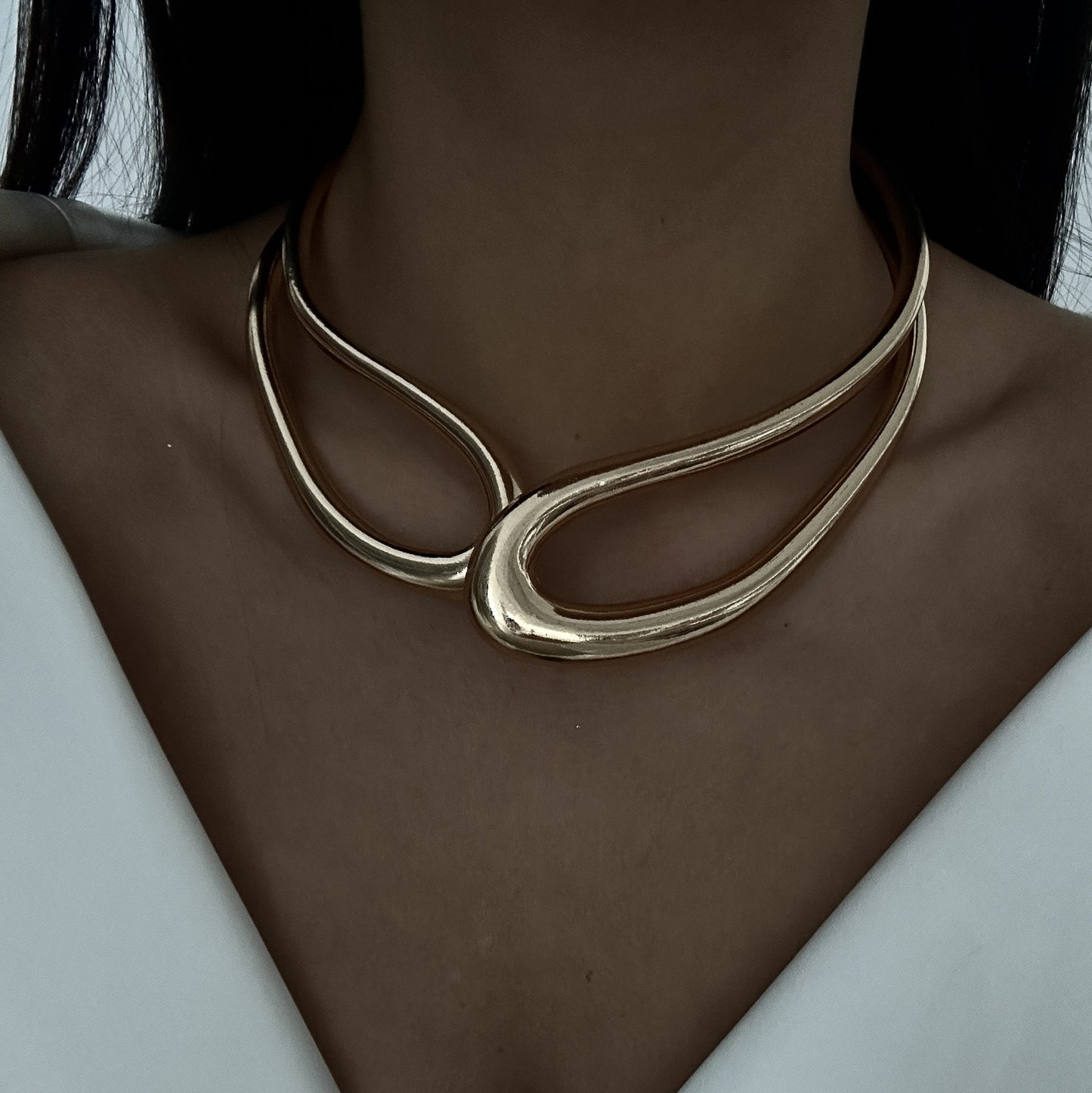 Collana girocollo a doppio strato in lega geometrica minimalista elegante per donna