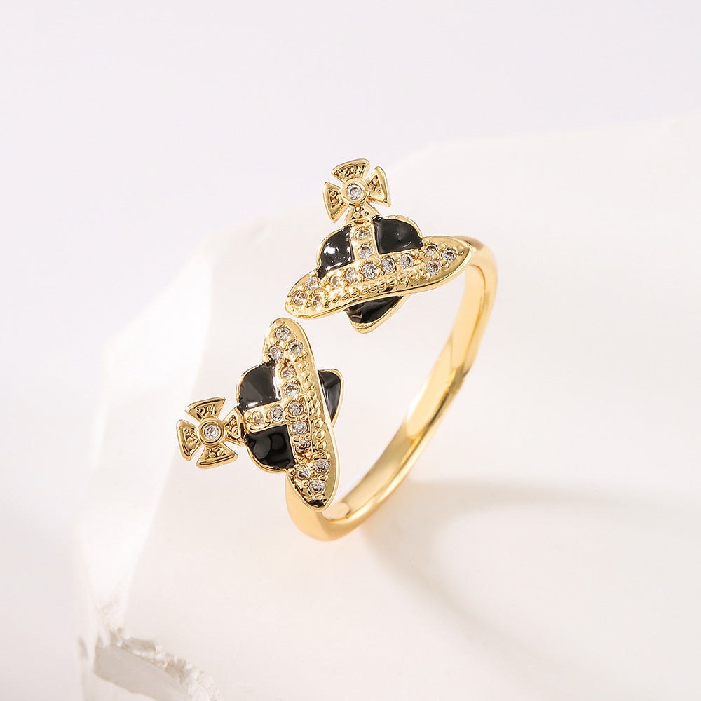 Irregular Geometric Copper Ring with 18K Gold Plating and Enamel Finish for Women