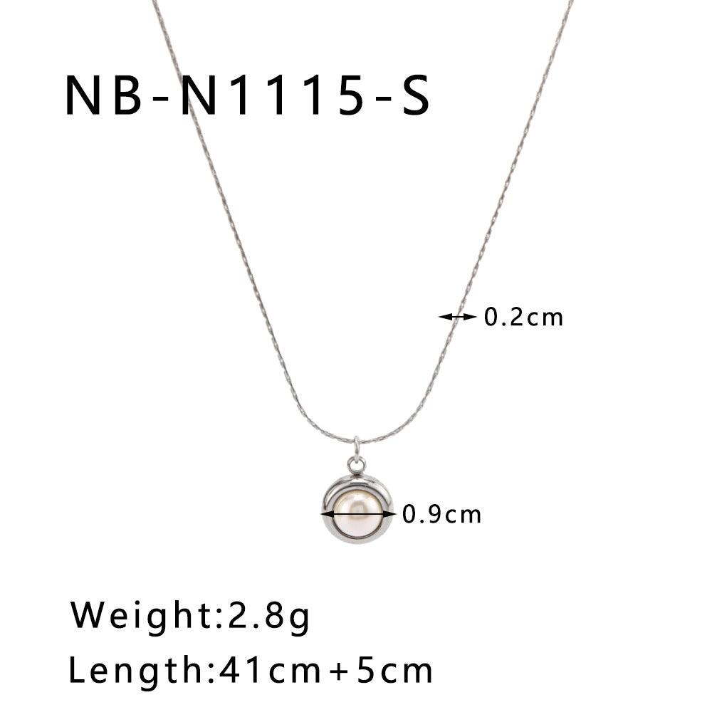 Collana Minimalista a Cuore in Acciaio Inossidabile con Accento di Perla e Finitura Placcata Sottovuoto 18K, Ciondolo a Catena O per Donna