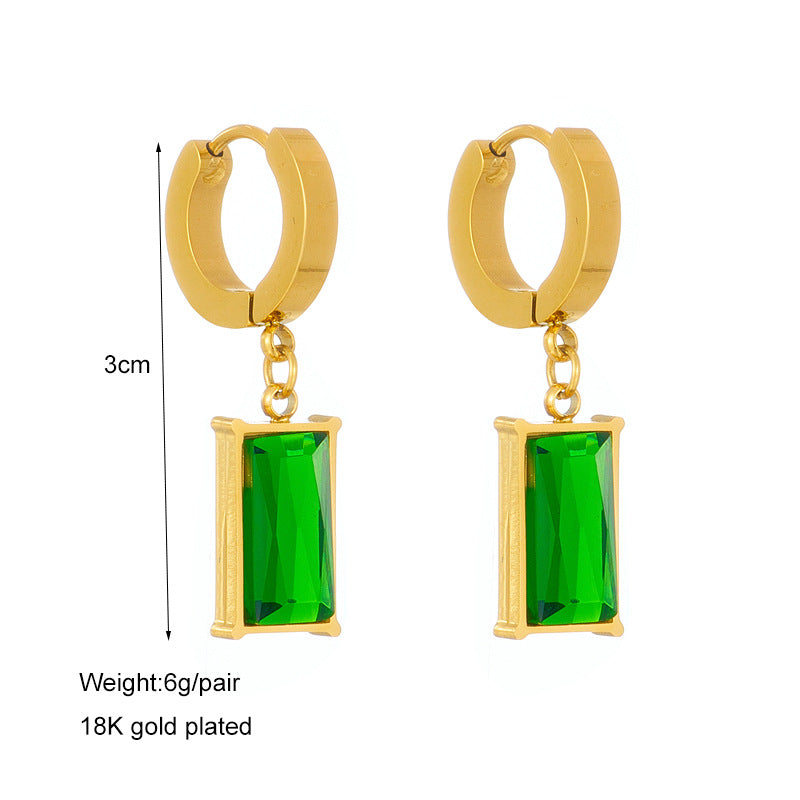 Juego de collar de colgante cuadrado de acero de titanio vintage y pendientes de circonitas con cadena de serpiente para mujer