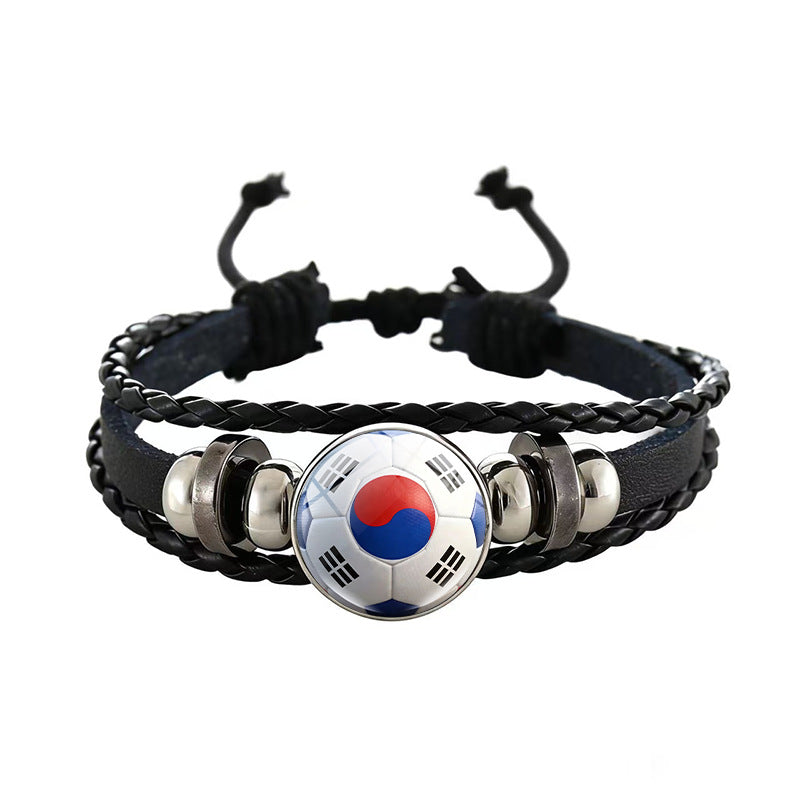Unisex Geometric Round Braided Leather Bracelet Adjustable Handmade Wristband