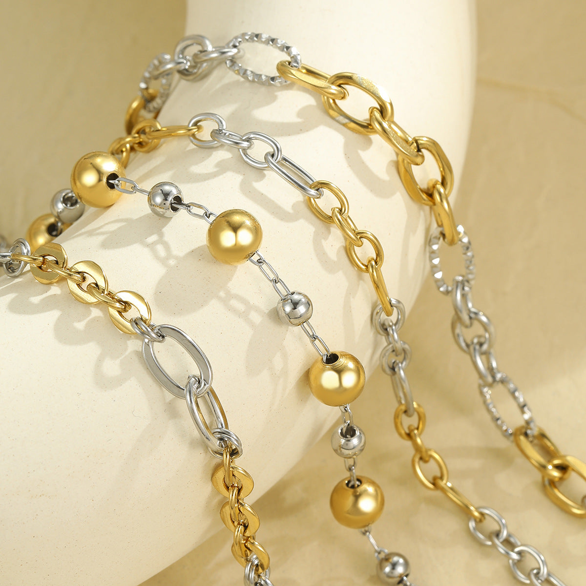 Vintage-Inspired Geometric Stainless Steel Plated Bracelet for Women with Contrasting Color Design