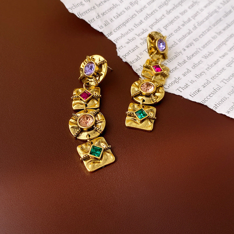 Vintage Geometric Earrings for Women with Copper Base and Electroplated Finish, Minimalist Retro Jewelry