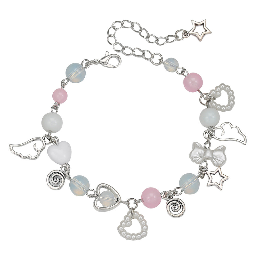 Sweet Streetwear Moon Heart Geometric Alloy Pearl Bracelet