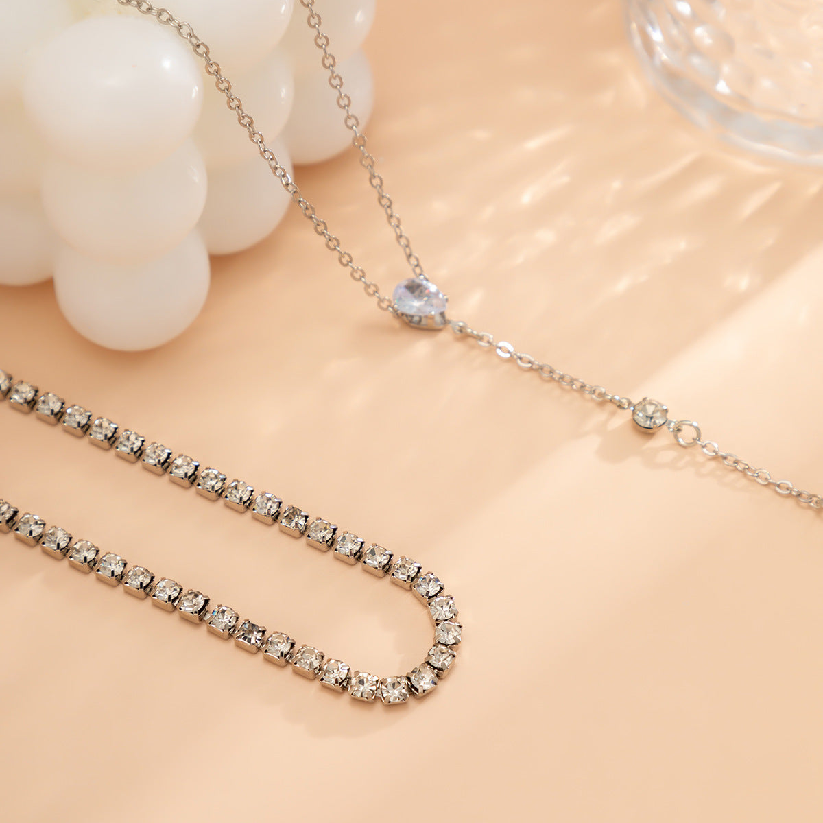 Minimalist Elegant Geometric Alloy Necklace with Cubic Zirconia Inlay Plated Cable Chain Tassel Y-Shape Back Chain for Women
