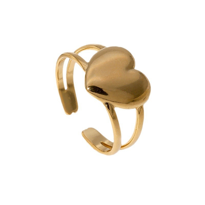 Anello minimalista a forma di cuore in acciaio inossidabile con placcatura in oro 18 carati, fascia aperta regolabile per donna