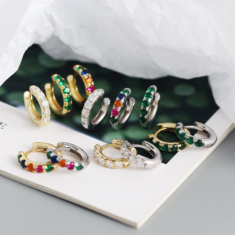 Orecchini a Cerchio di Lusso in Argento Sterling 925 con Zirconi Cubici Colorati Geometrici