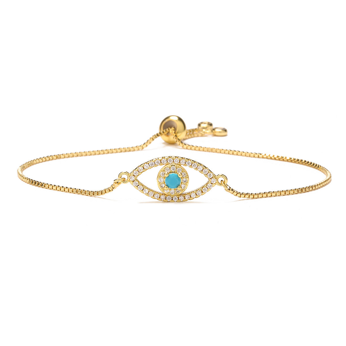 Bracciale da donna minimalista geometrico placcato in rame oro zircone con occhio di Allah