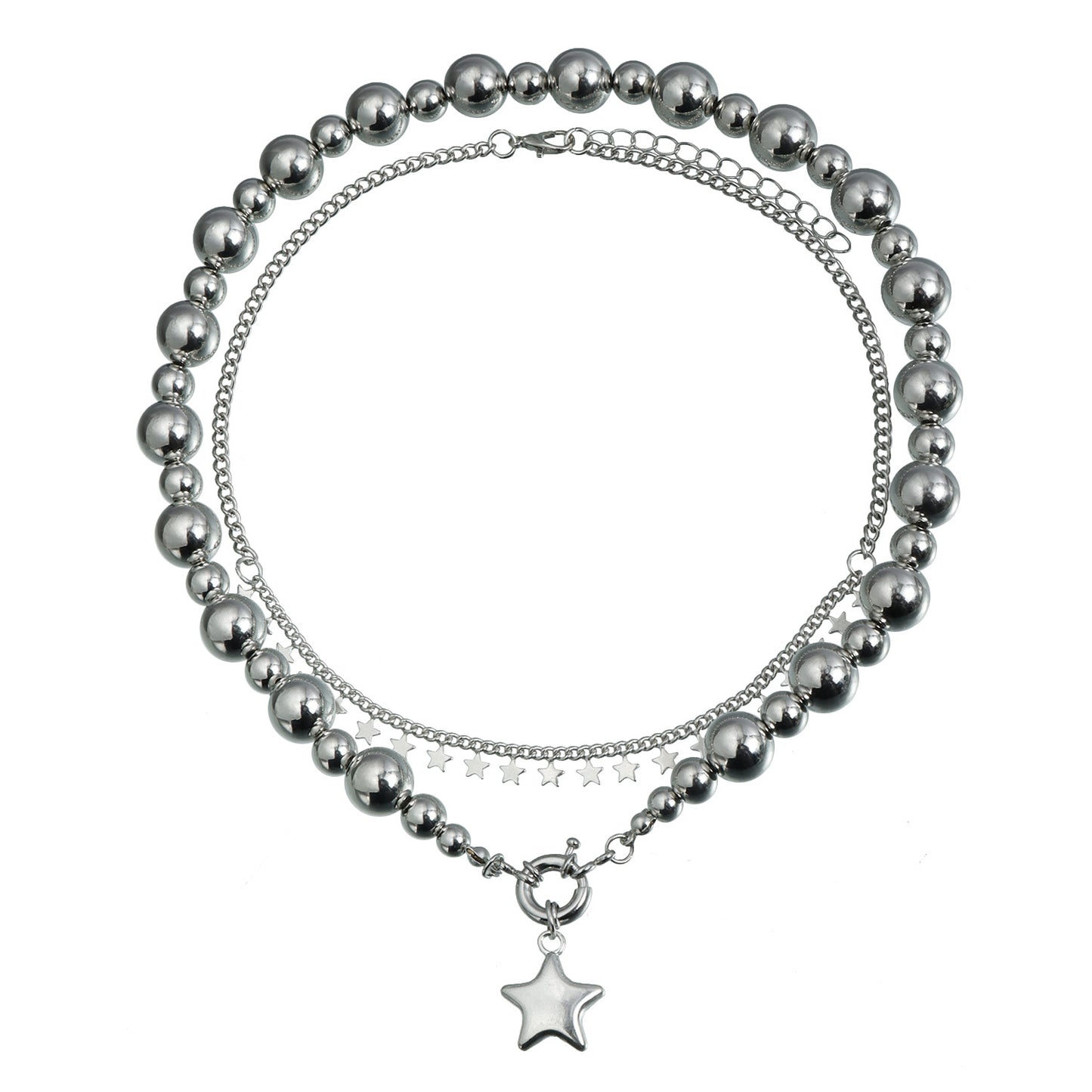 Geometric Star Pendant Necklace Set with Detachable Clavicle Chain and Bracelet for Women, Electroplated Alloy with Plastic Resin Base