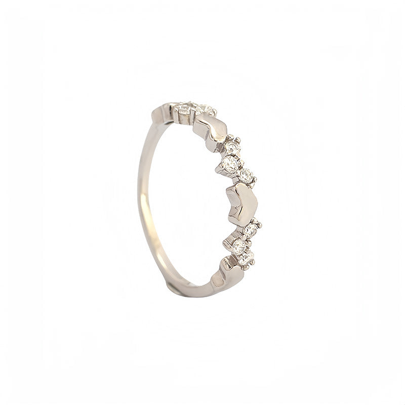 Anello in argento sterling S925 a forma di cuore, dolce e grintoso, con intarsi di strass, fascia fine minimalista da donna