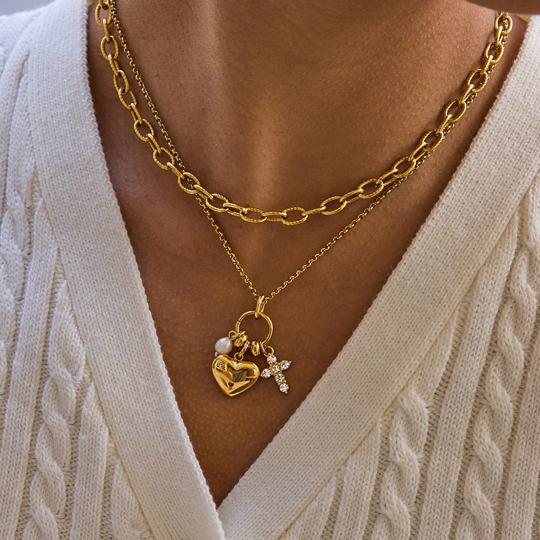 Collar minimalista de acero inoxidable con forma de corazón, chapado en oro por proceso PVD al vacío para mujer