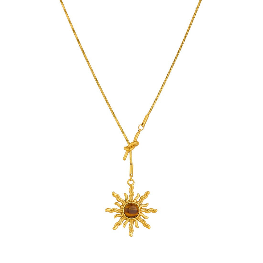 Vintage Gold Plated Sun Stainless Steel Pendant Snake Chain Necklace for Women