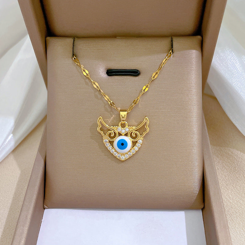 Luxury Minimalist Sweet Geometric Titanium Steel Stainless Steel Necklace with Rhinestone Inlay for Women