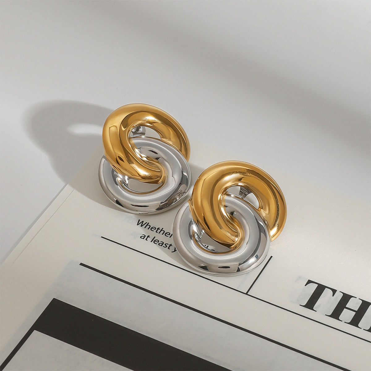 Pendientes de acero inoxidable geométricos con acabado chapado para mujer, joyería de moda minimalista de lujo