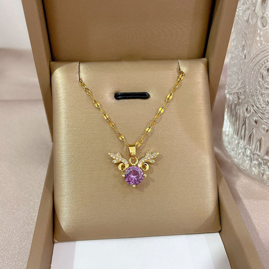 Minimalist Geometric Moon Pendant Necklace for Women and Men Stainless Steel Delicate Clavicle Chain with Zircon Accents
