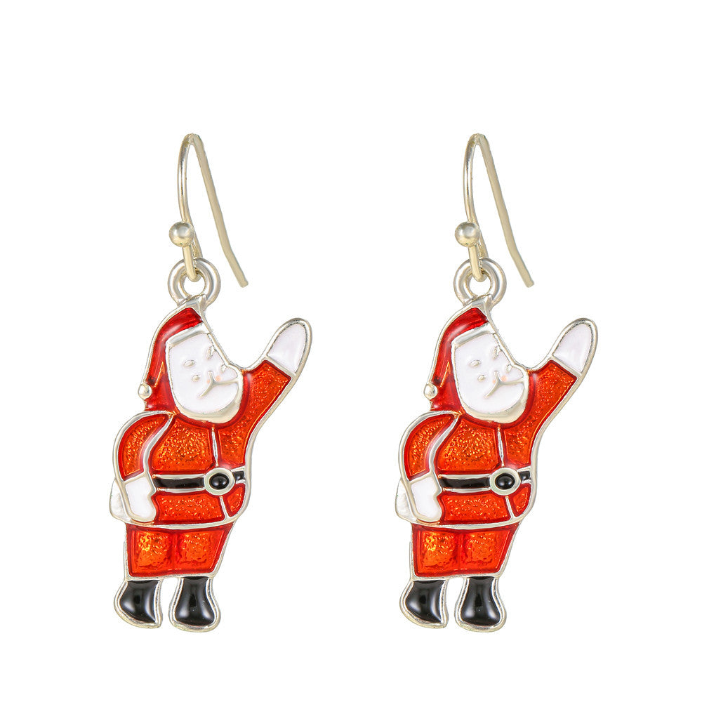 Drip Oil Alloy Geometric Santa Claus Candy Snowman Christmas Boot Earrings for Women