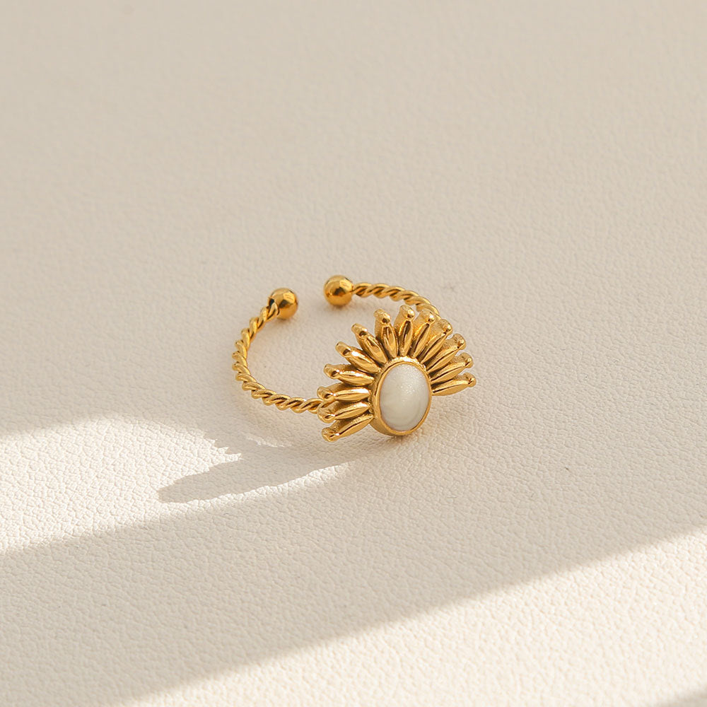 Vintage Instagram Style Adjustable Geometric Stainless Steel Ring with 18K Gold Plating for Women