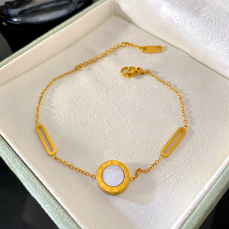 Minimalist Luxury 18K Gold Plated Titanium Steel Round Roman Number Bracelet