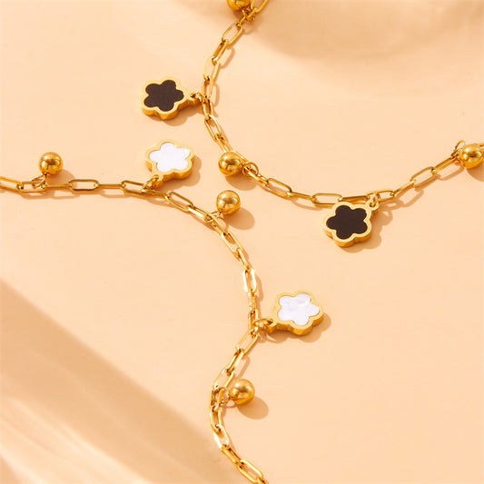 Minimalist Plated Stainless Steel Flower Pendant Box Chain Bracelet for Women