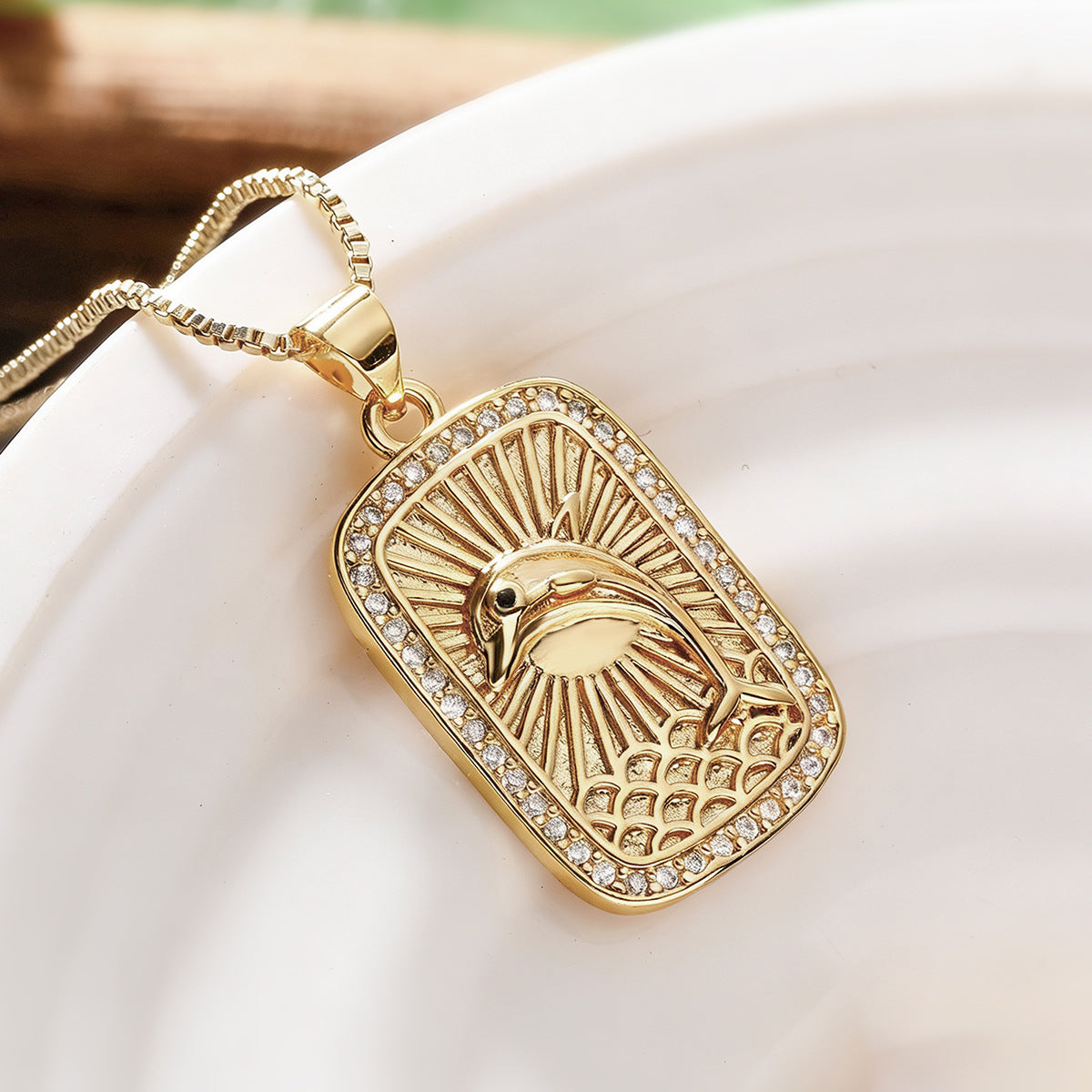 Minimalist Geometric Brass Gold Plated Necklace with Cubic Zirconia for Women