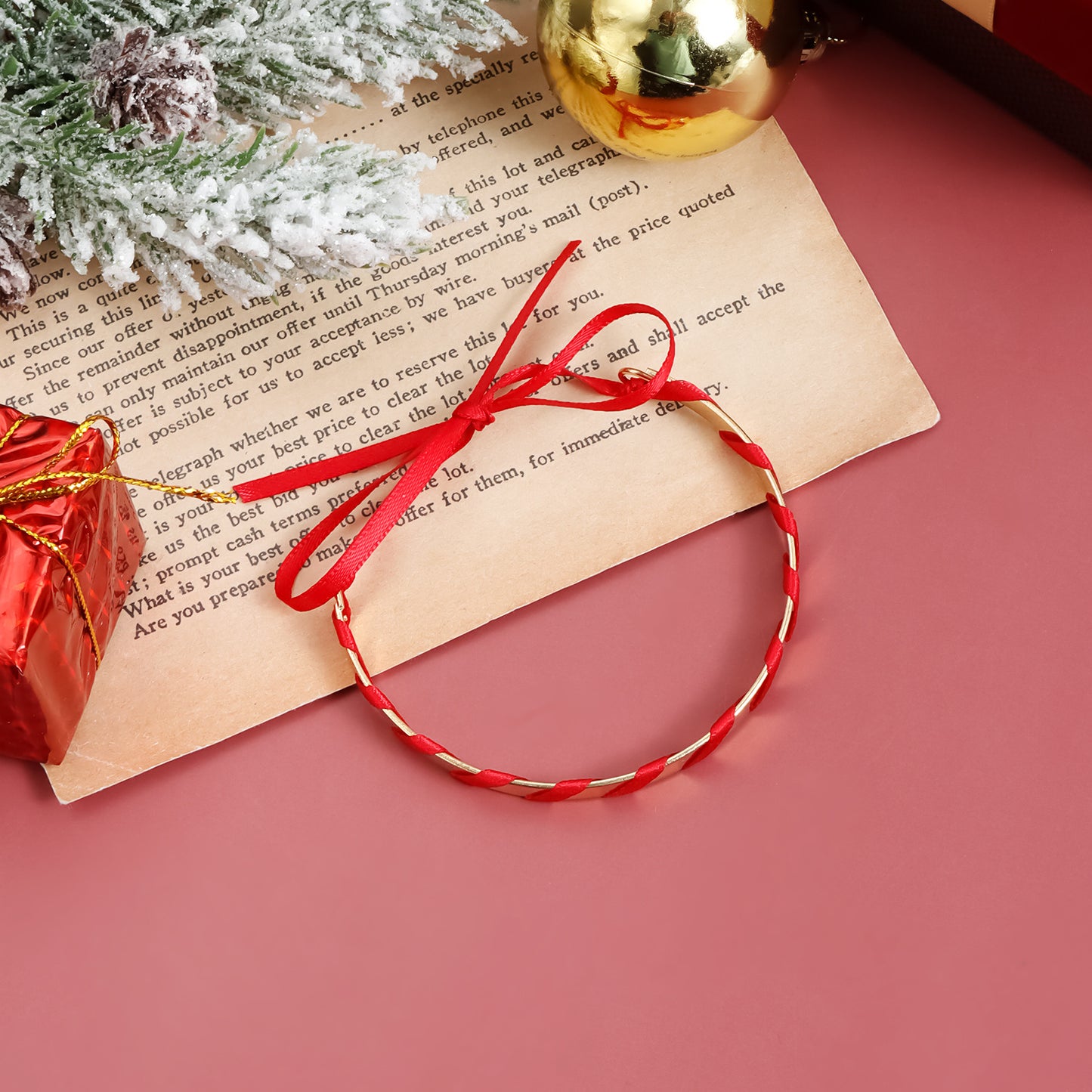 Pulsera de cuerda geométrica con diseño original para mujer con acabado chapado, adorno de campana navideña, regalo de Navidad