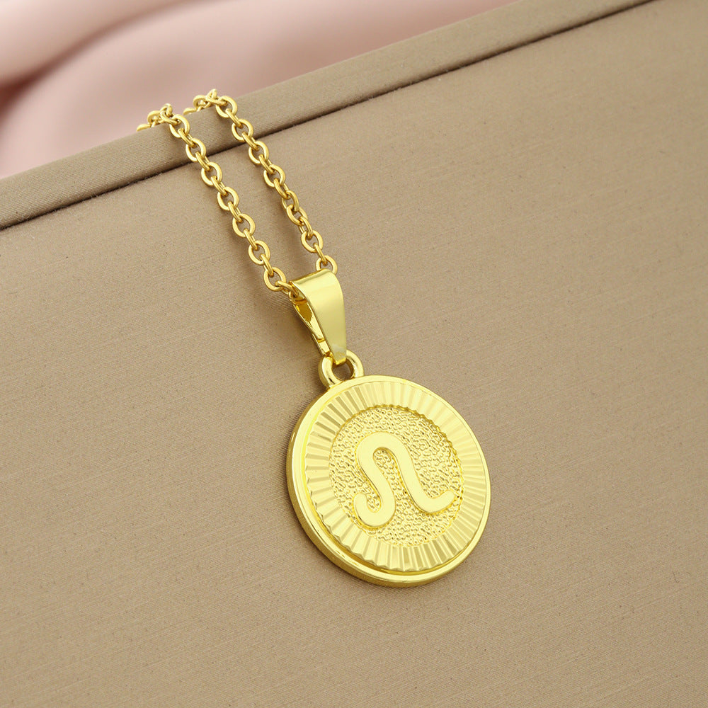 Collana Minimalista con Ciondolo Zodiacale in Acciaio Inox e Charm in Rame Placcato su Catena a O per Donna e Uomo