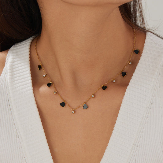 Minimalist Gold Plated Heart Rhinestone Inlay Stainless Steel Necklace for Women