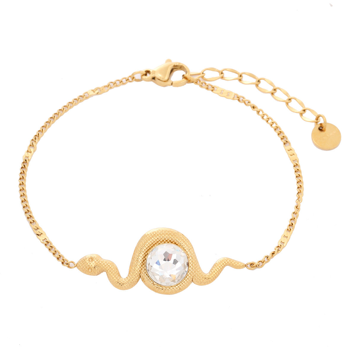 Bracciale in Acciaio al Titanio a Forma di Serpente da Donna con Intarsio in Zircone Blu e Finitura Galvanica Sottovuoto, Accessorio di Moda Minimalista Retrò
