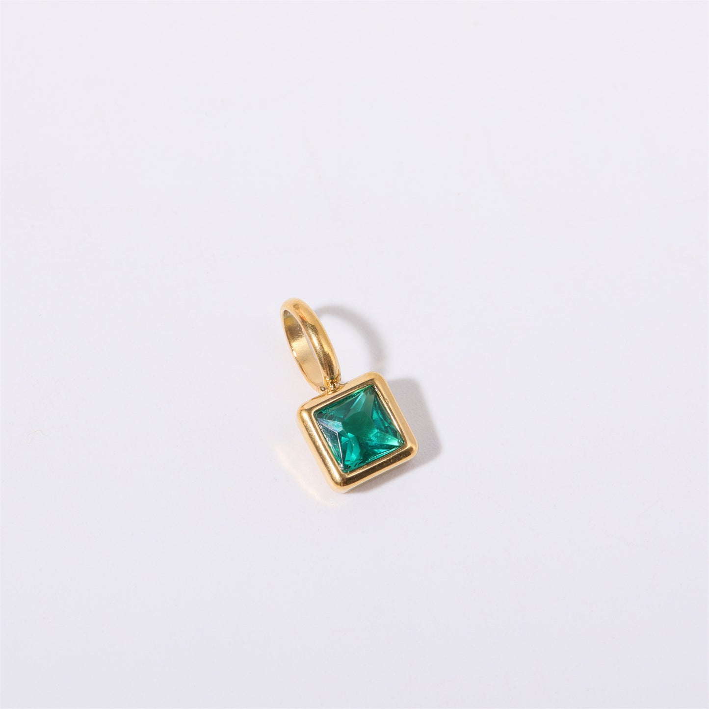 Minimalist Square Titanium Steel Gemstone Charm Bar with Cubic Zirconia Inlay for Women