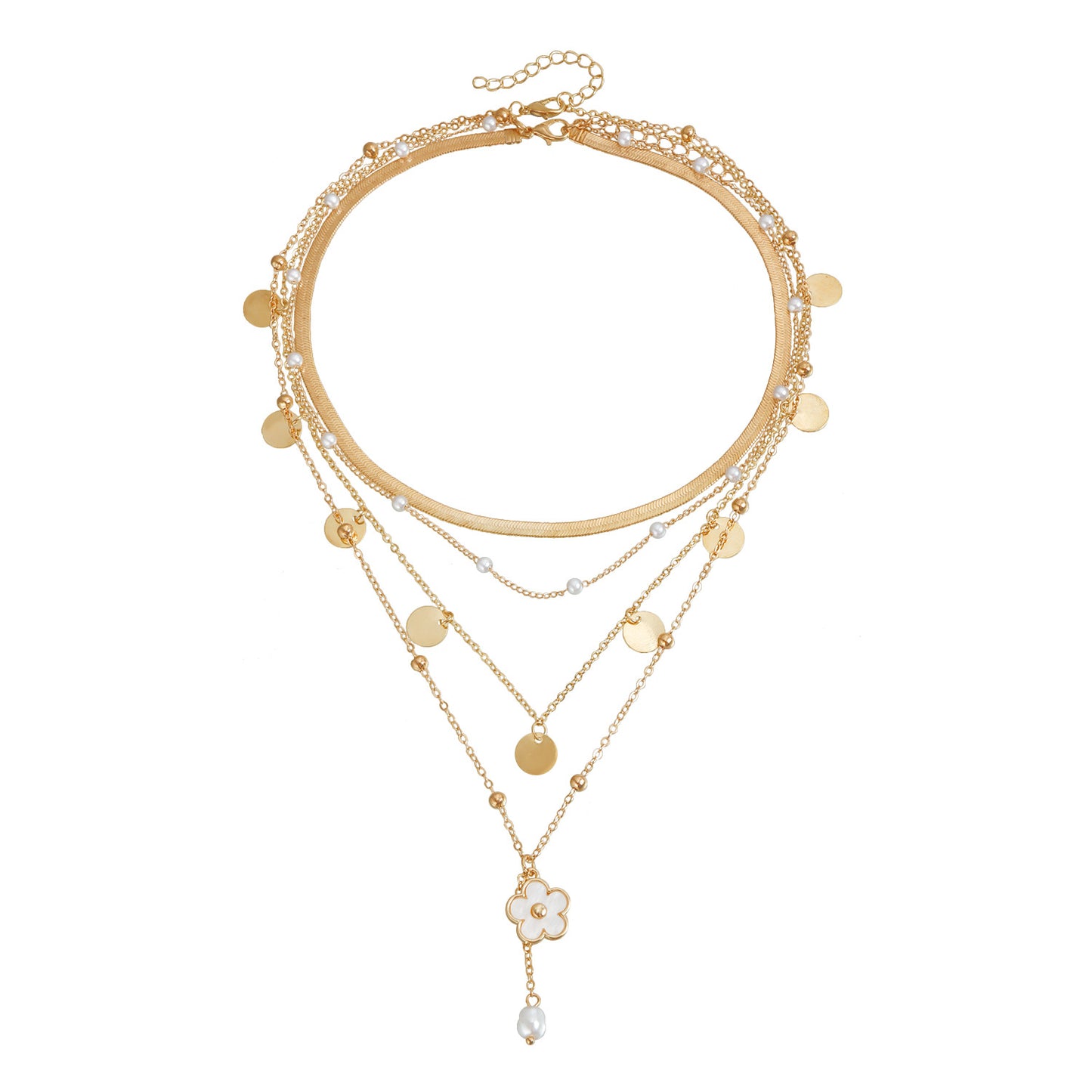 Vintage Geometric Floral Pendant Necklace in Alloy with Plated Finish for Women