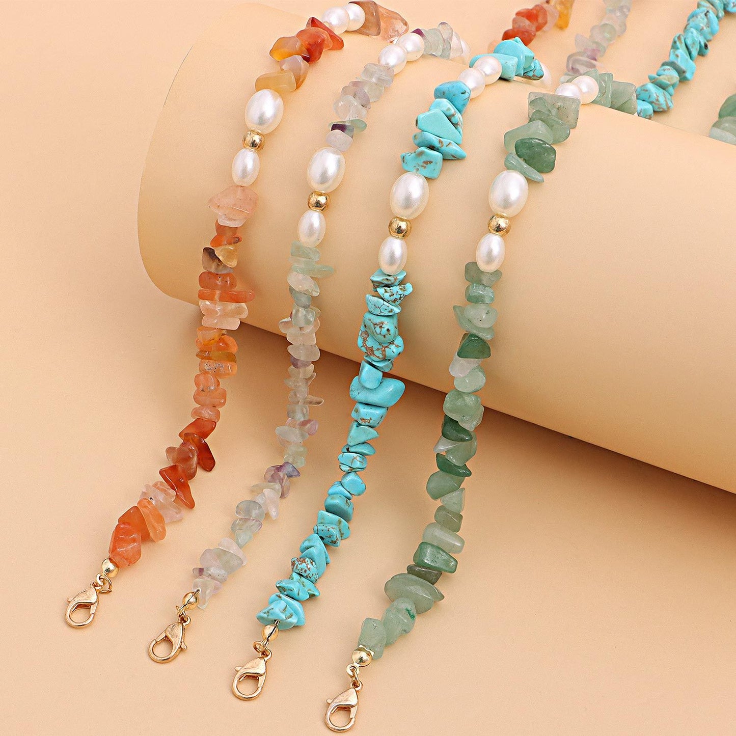 Bohemian Style Geometric Pendant Necklace with Gemstone Accents for Women