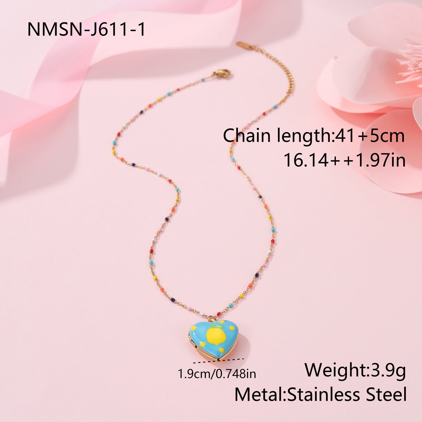 Cute Dopamine-Inspired Heart and Fruit Pendant Necklace in Stainless Steel with Gold Plating, Fashionable Minimalist Jewelry for Women