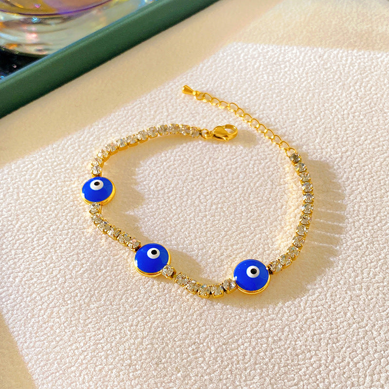 Sweet Streetwear Titanium Steel Plated Eye Cubic Zirconia Bracelet