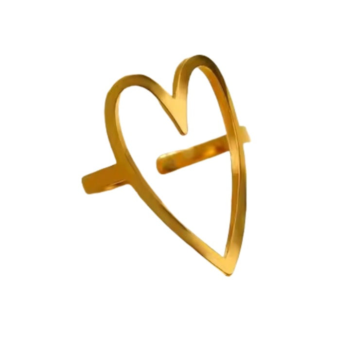 Anillo minimalista de acero de titanio en forma de corazón para mujer con diseño calado y acabado galvanizado