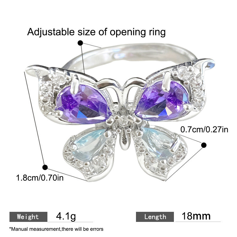 Minimalist Sweet Colorful Crown Flower Bow Teardrop Brass Ring with Cubic Zirconia Inlay for Women