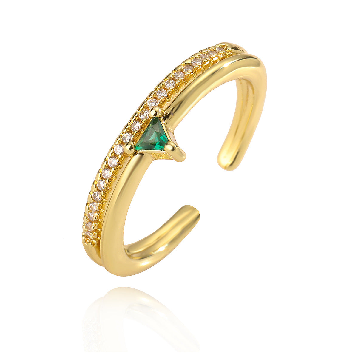 Minimalist Fashion Copper Ring with 18K Gold Plating and Zircon Inlay for Women, Irregular Open Band Design