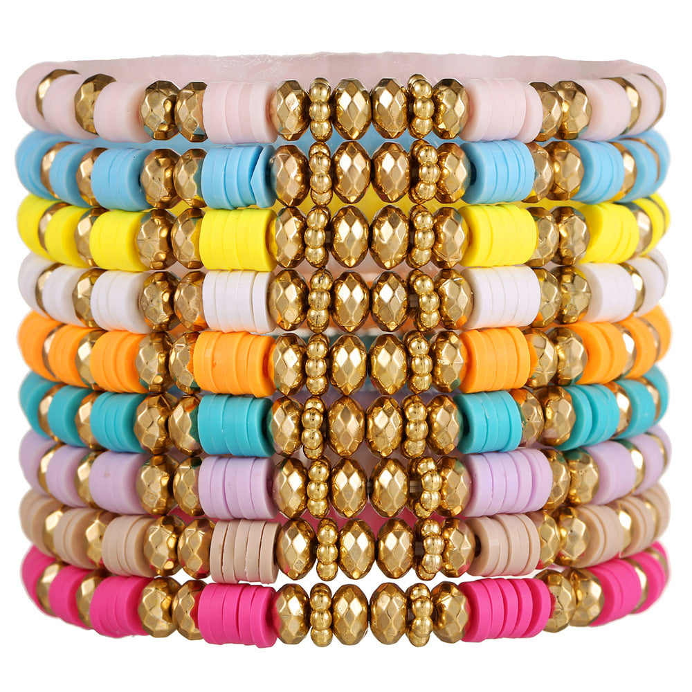 Bohemian Colorful Resin Drip Oil Round Geometric Smile Face Stacking Bracelet Set