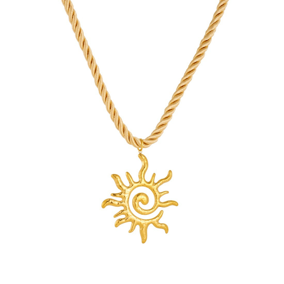 Vintage Gold Plated Sun Stainless Steel Pendant Rope Chain Necklace for Women