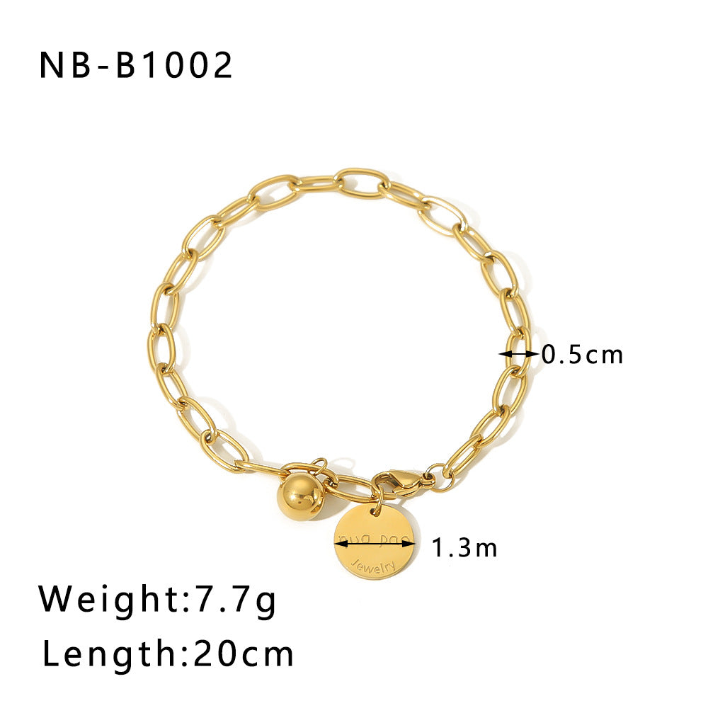 Punk Style Geometric Stainless Steel Handmade Chain Bracelet with 18K Gold Plating